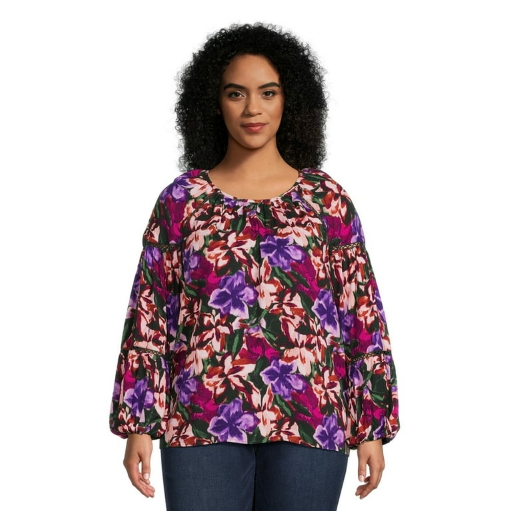 Terra & Sky Baloon Sleeve Top Size 3x (24w-26w)